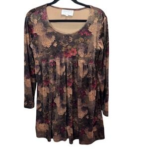 A Pea in the Pod Maternity Dress Floral Velvet Long Sleeve Gathered Waist Small